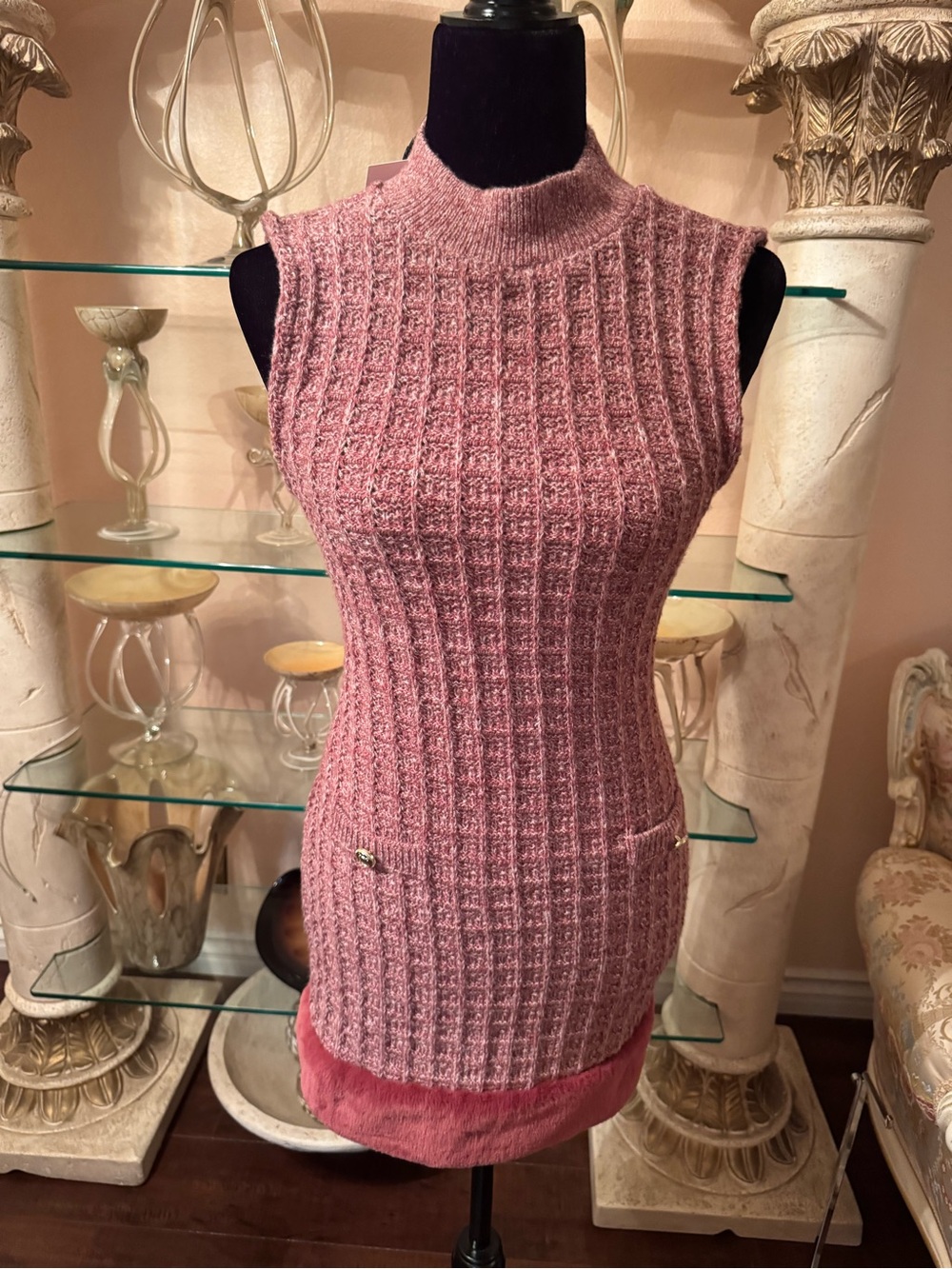 Zara Faux Fur Textured Dress in Pink Size Small New With Tags